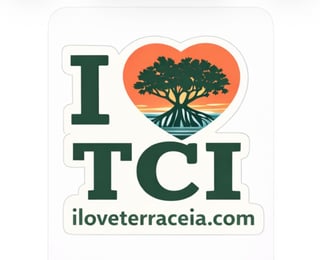 I love TCI sticker with heart-shaped tree icon and website iloveterraceia.com